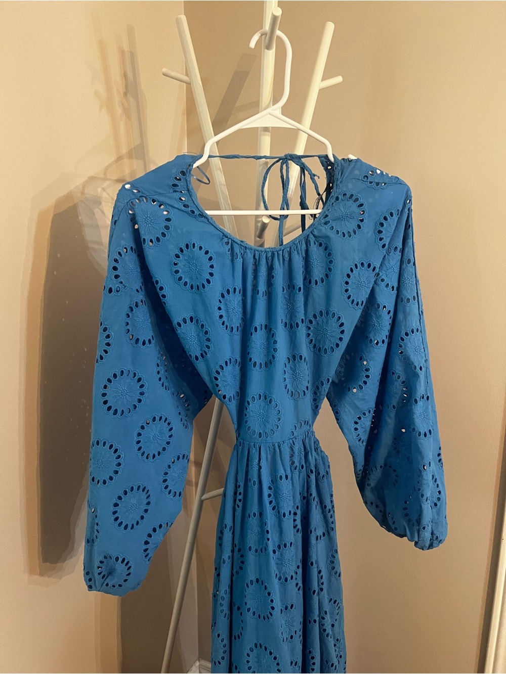 Zara Blue Eyelet Maxi Dress with Puff Sleeves - Picture 4 of 8